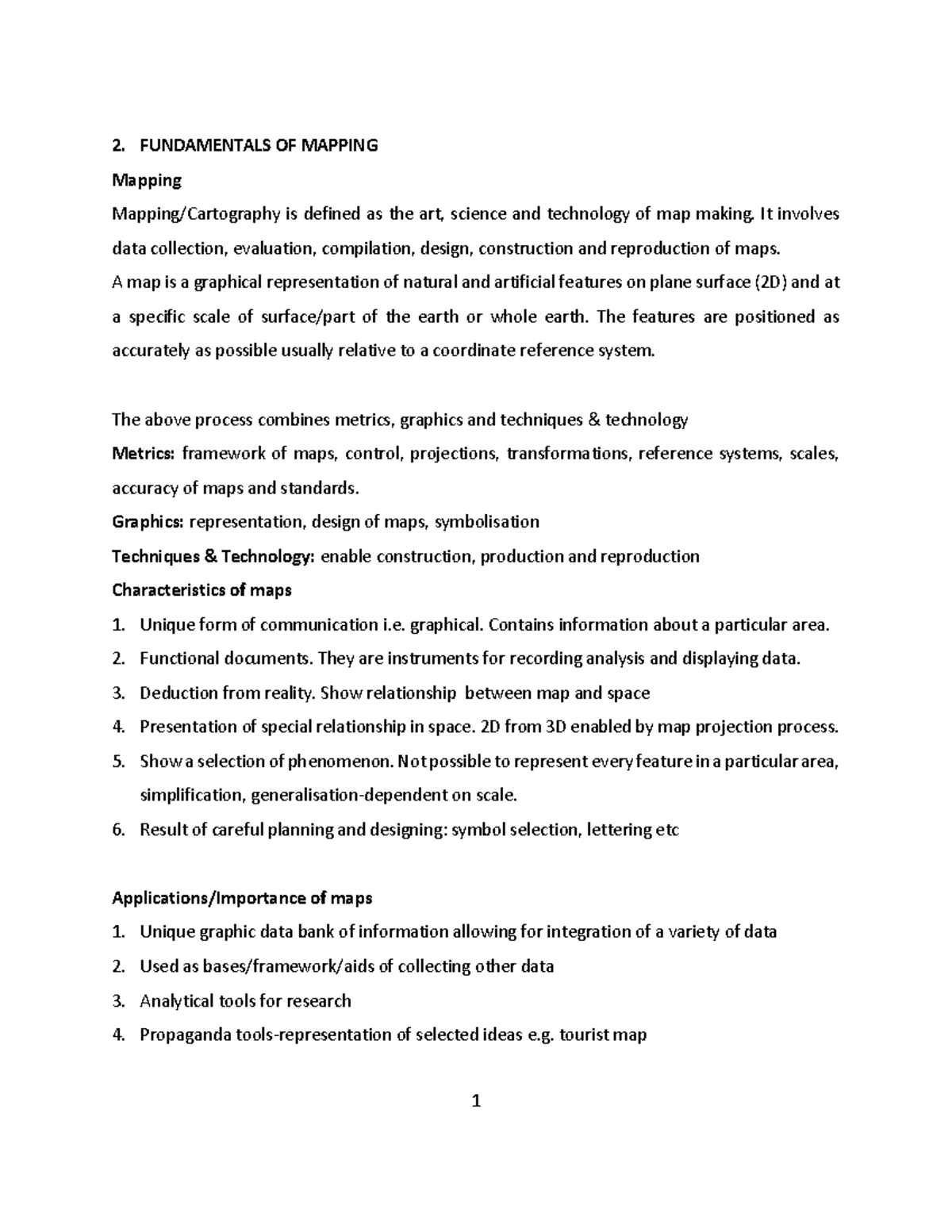 Fundamentals Mapping GIS - 2. FUNDAMENTALS OF MAPPING Mapping Mapping ...