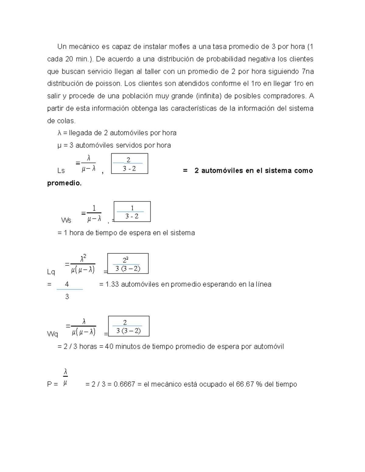 Ejemplo 1 DE Teoria DE Colas Ejercicios Resueltos - Un Mecánico Es ...