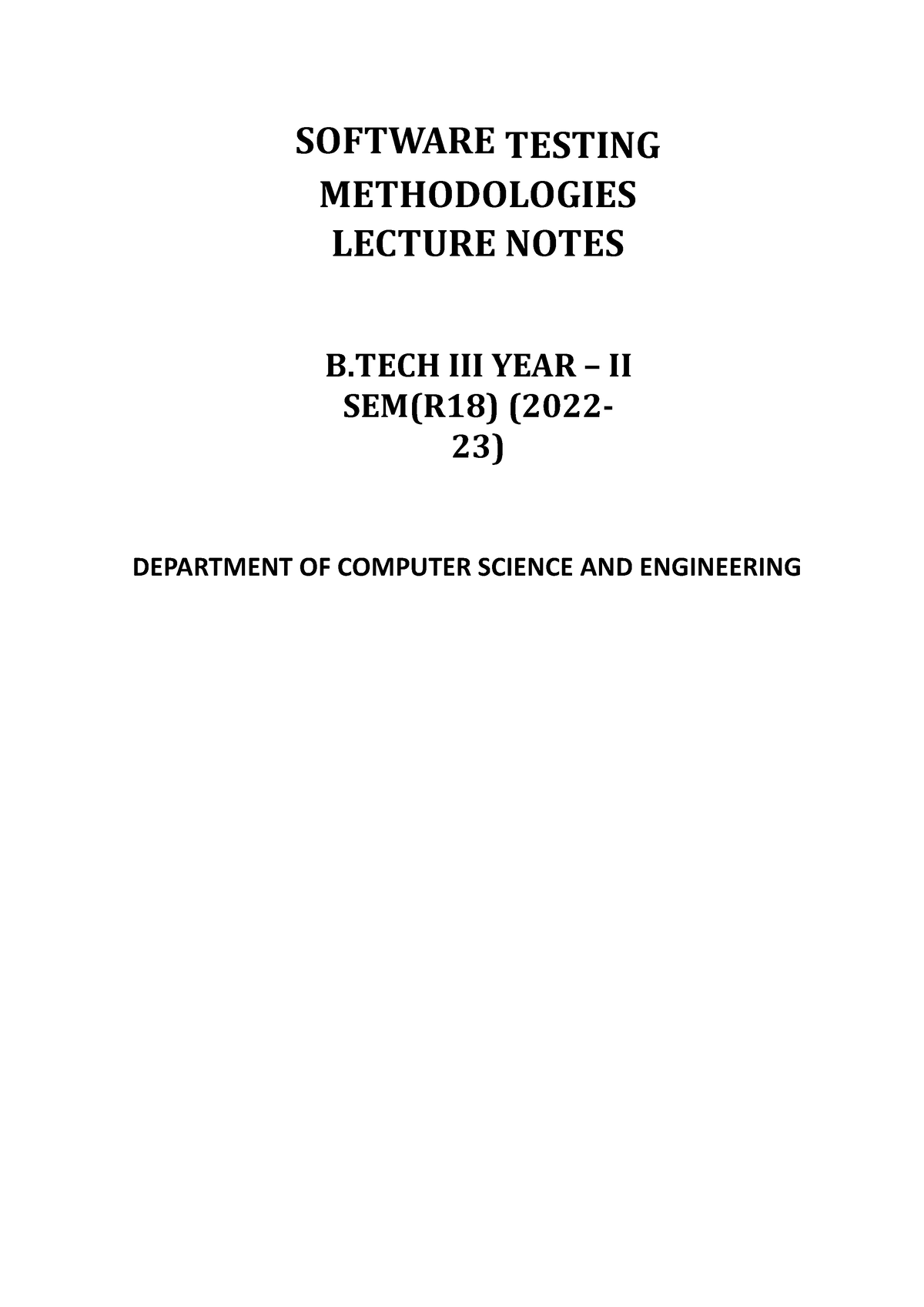 STM Complete Note - NOTES FOR JNTUH STUDENTS - SOFTWARE TESTING ...