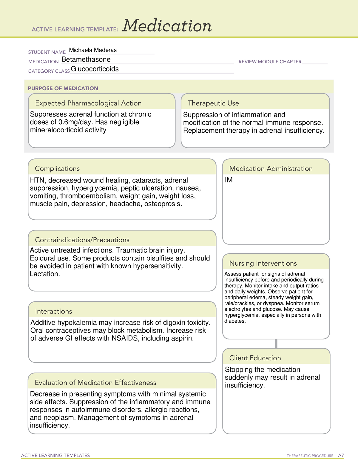 Bethamethasone Drug Card ACTIVE LEARNING TEMPLATES THERAPEUTIC 