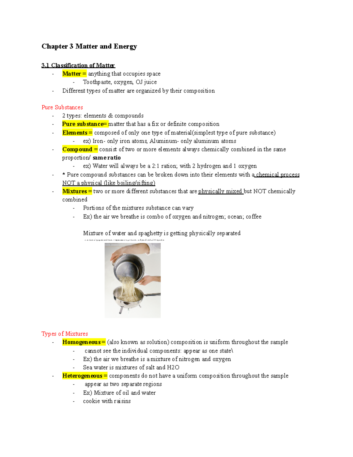 Chem 140- Ch 3 book notes - Chapter 3 Matter and Energy 3 ...
