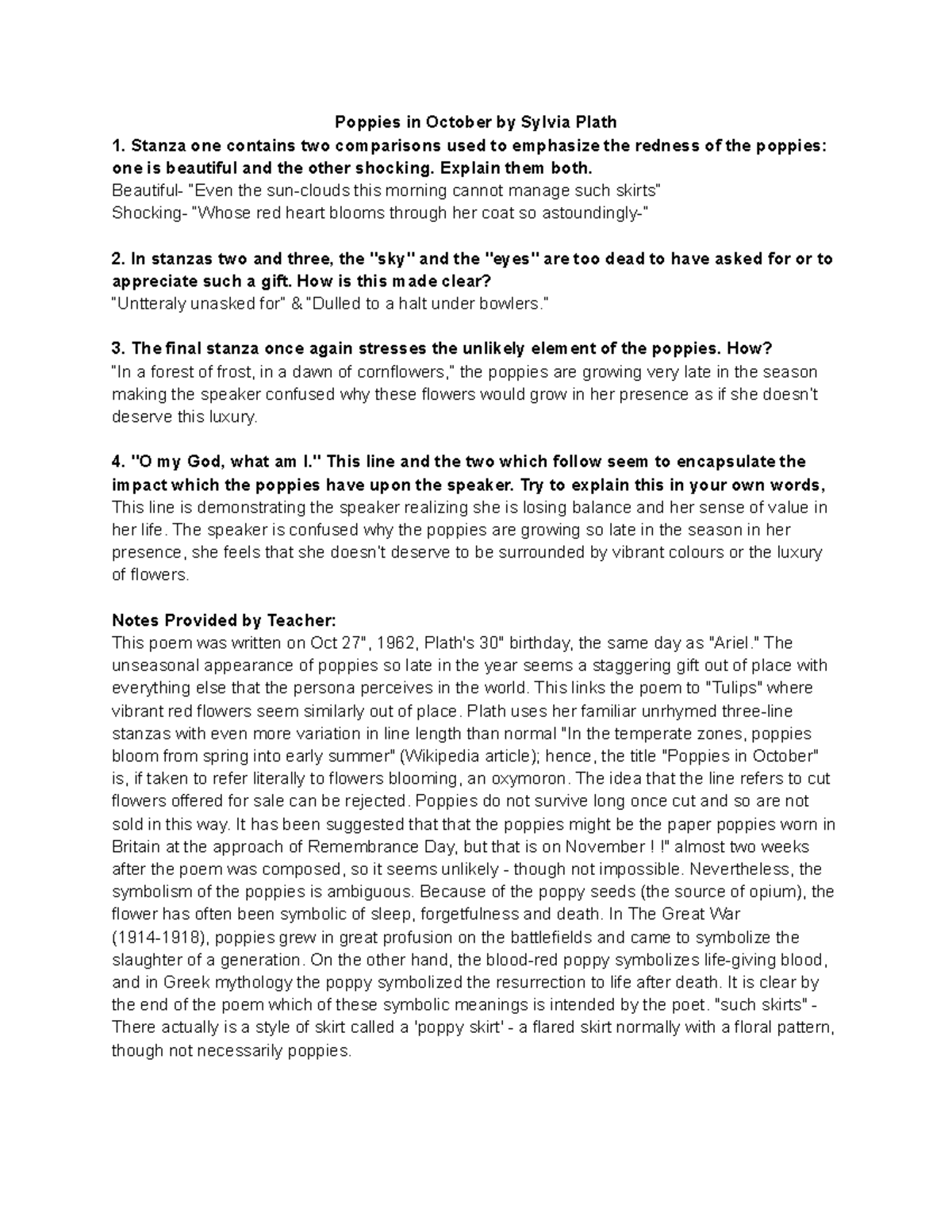 Poppies in October by Sylvia Plath Overview - **Poppies in October by ...