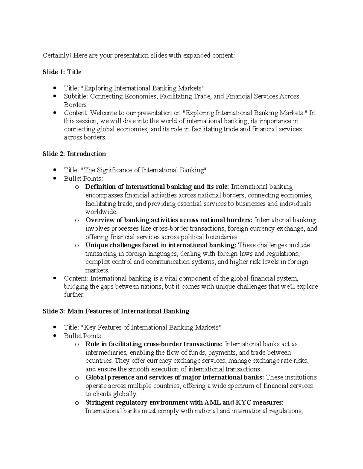 International Banking - " In this session, we will dive into the world ...