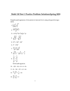 MATH 110 Test 3 Review Key - Math 110 Test 3 Practice Problem ...
