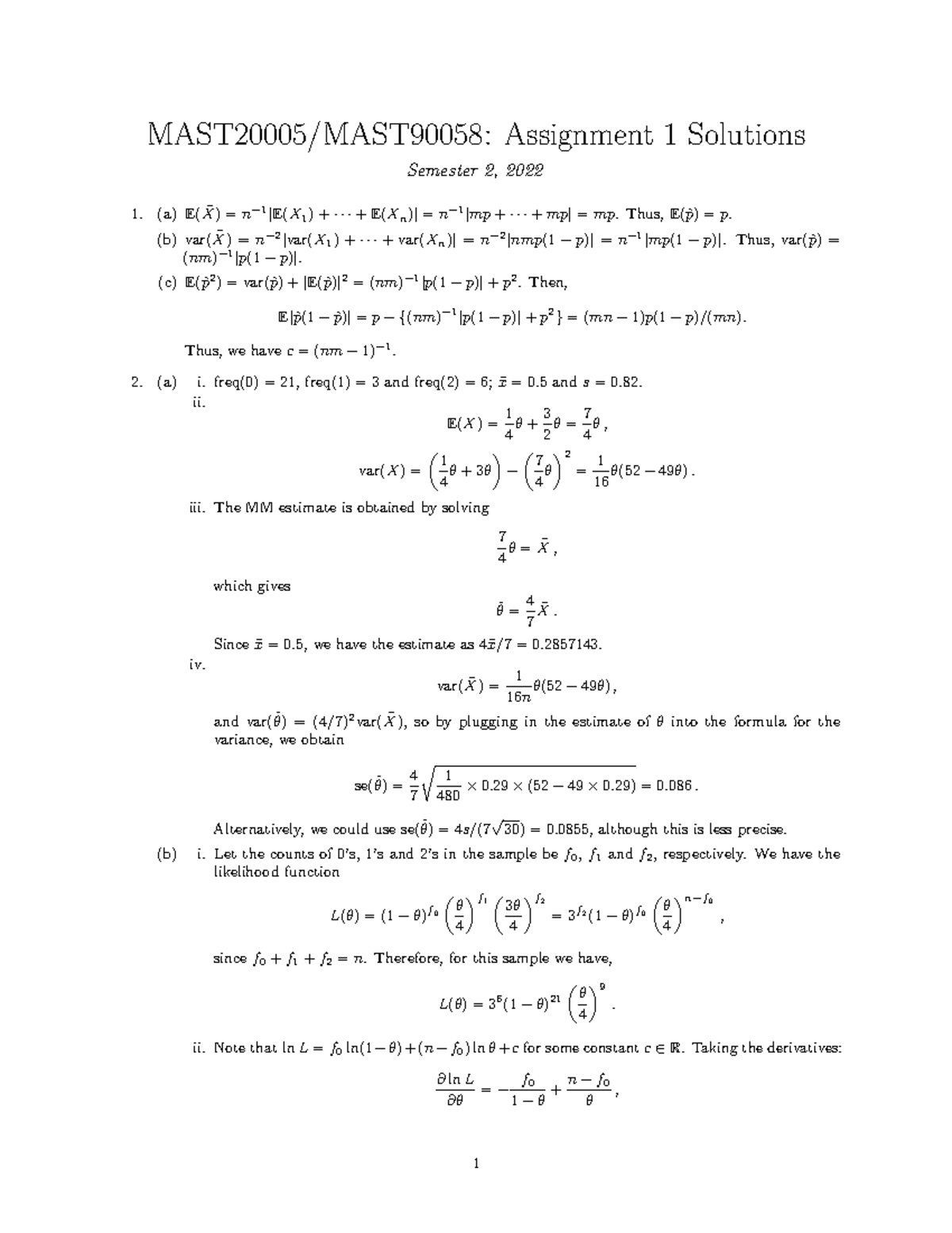 Assignment 1-solutions - MAST20005/MAST90058: Assignment 1 Solutions ...