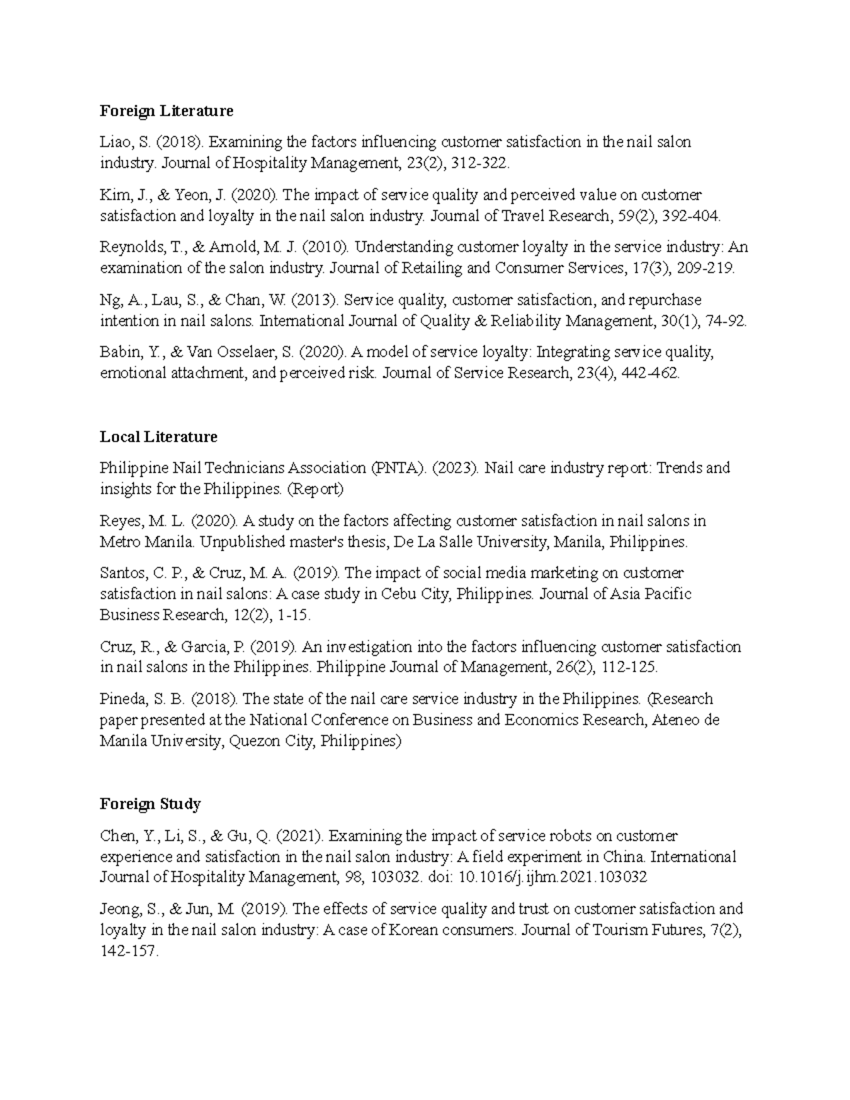 RRL Example / RRL Template - Foreign Literature Liao, S. (2018 ...