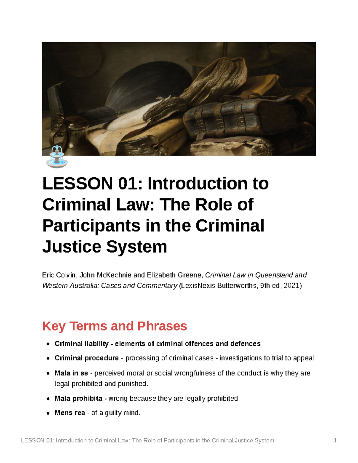 Lesson 01 Introduction To Criminal Law - ⛲ LESSON 01: Introduction To ...