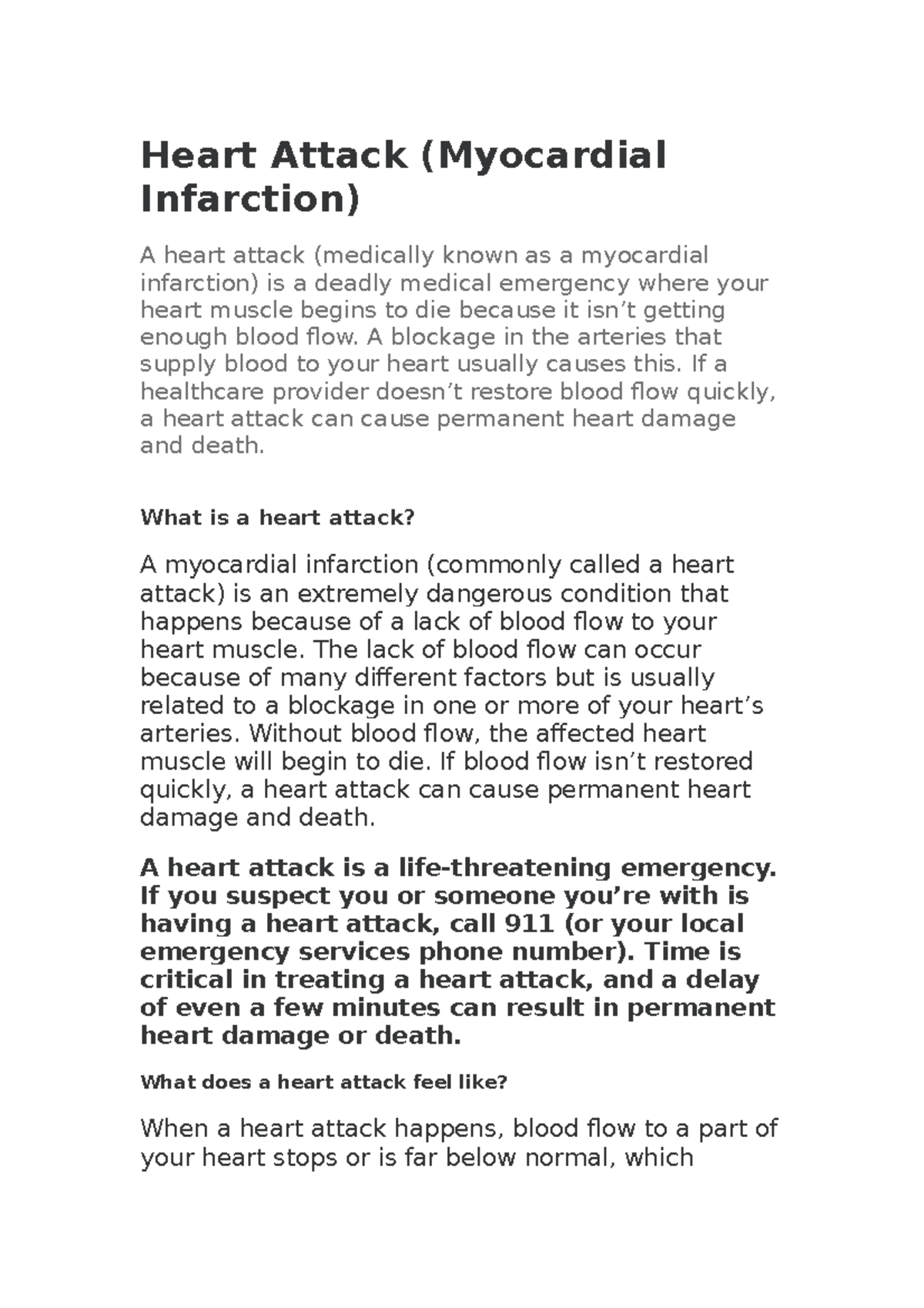 MI - It’s a lecture note - Heart Attack (Myocardial Infarction) A heart ...