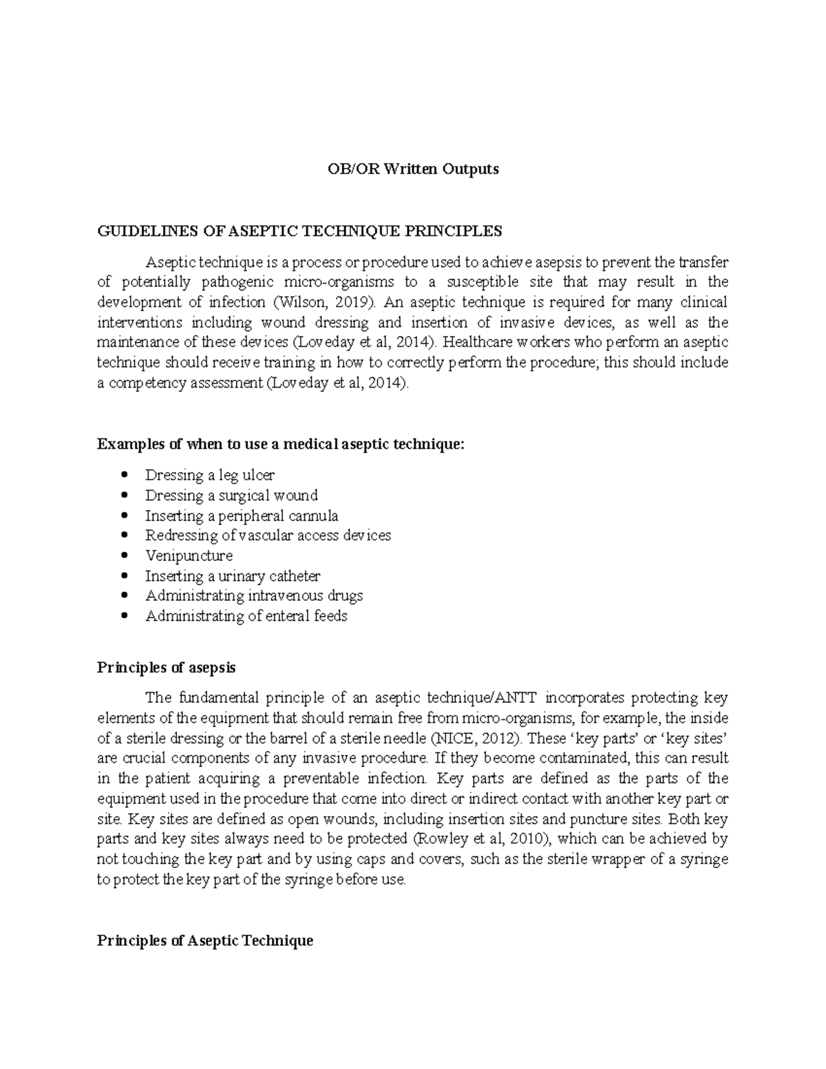 OB OR written outputs - OB/OR Written Outputs GUIDELINES OF ASEPTIC ...