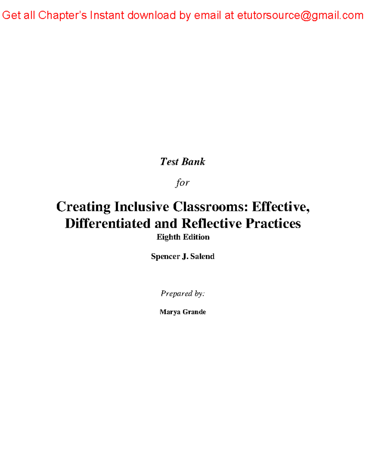 Test Bank for Creating Inclusive Classrooms Effective, Differentiated ...