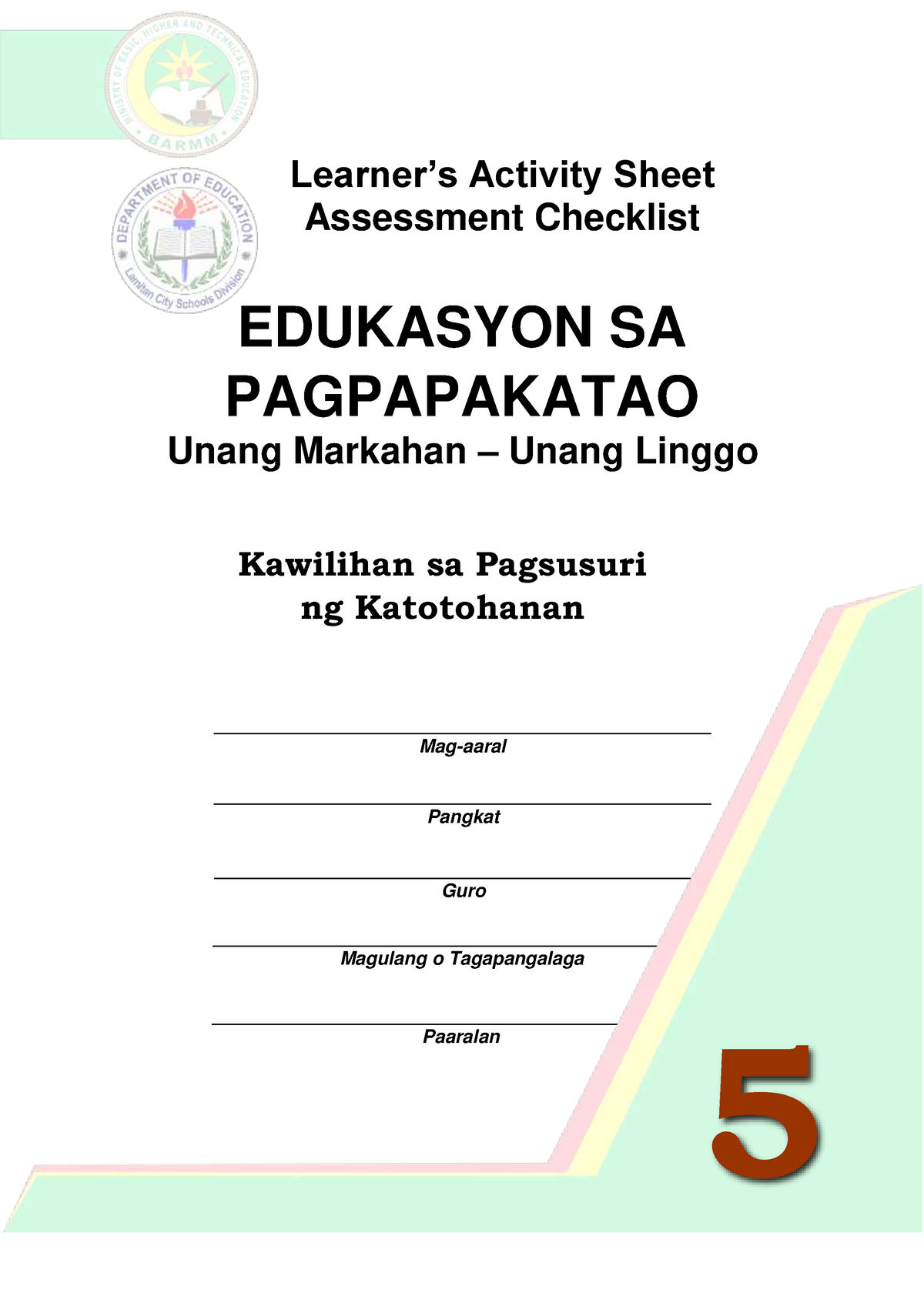 ESP5 Q1 W1 - LESSON FOR ELEMENTARY ESP - Learner’s Activity Sheet ...