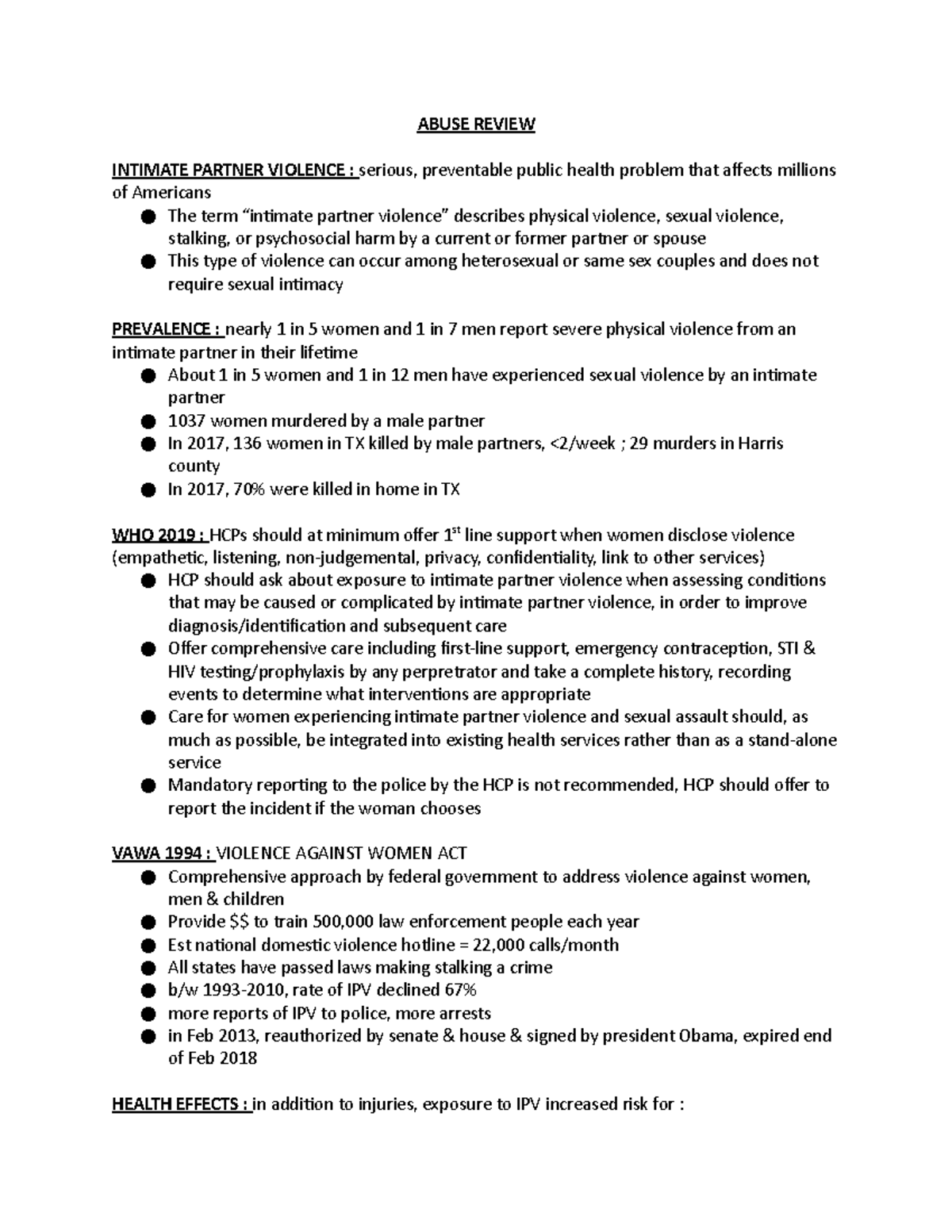 Abuse Review Woman Lecture Notes - ABUSE REVIEW INTIMATE PARTNER ...