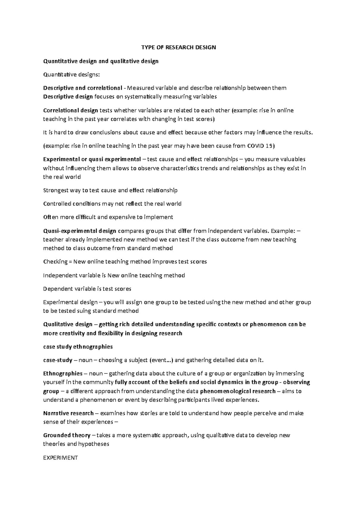 Type of methods research in Psychology - TYPE OF RESEARCH DESIGN ...