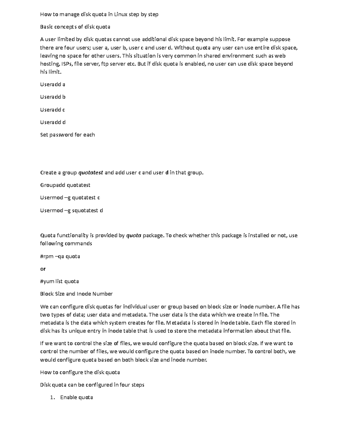 How to manage disk quota in Linux step by step - For example suppose ...