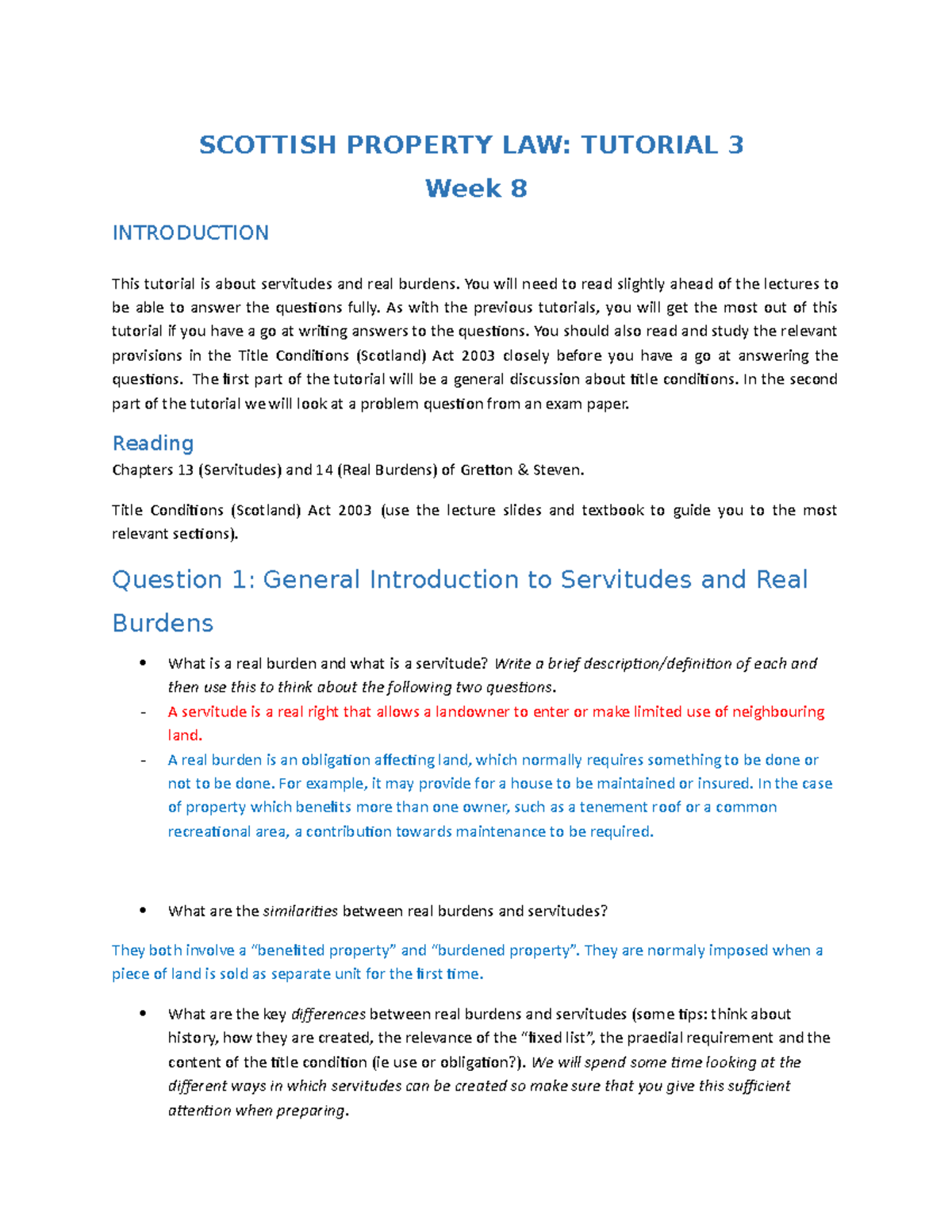 Scottish Property Law Tutorial 3 Week 8 SCOTTISH PROPERTY LAW