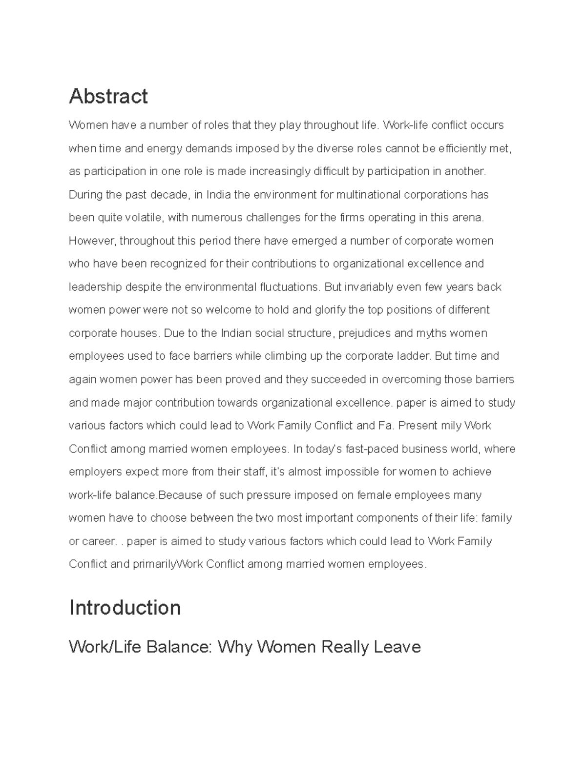 Work Life Balance Empowering The Women Employees Of Today - Abstract ...