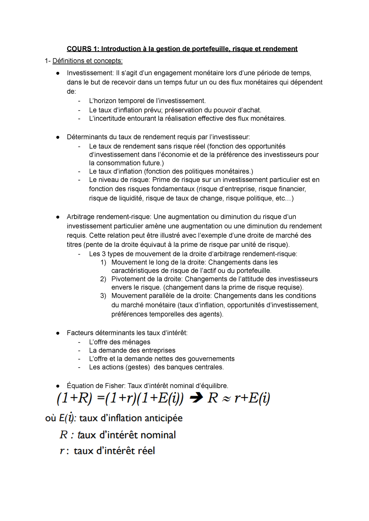 Notes FIN5525 - COURS 1: Introduction à La Gestion De Portefeuille ...