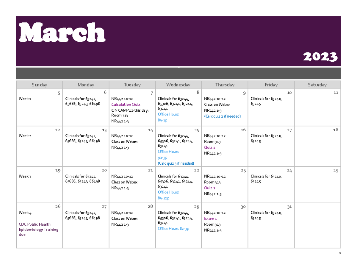 Calendar Spring 2023 Final - March 2023 Sunday Monday Tuesday Wednesday ...