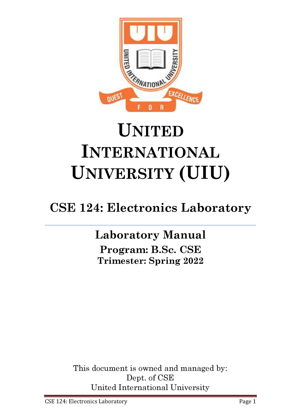 CSE 124 Draft Lab Manual Spring 2022 UNITED INTERNATIONAL UNIVERSITY