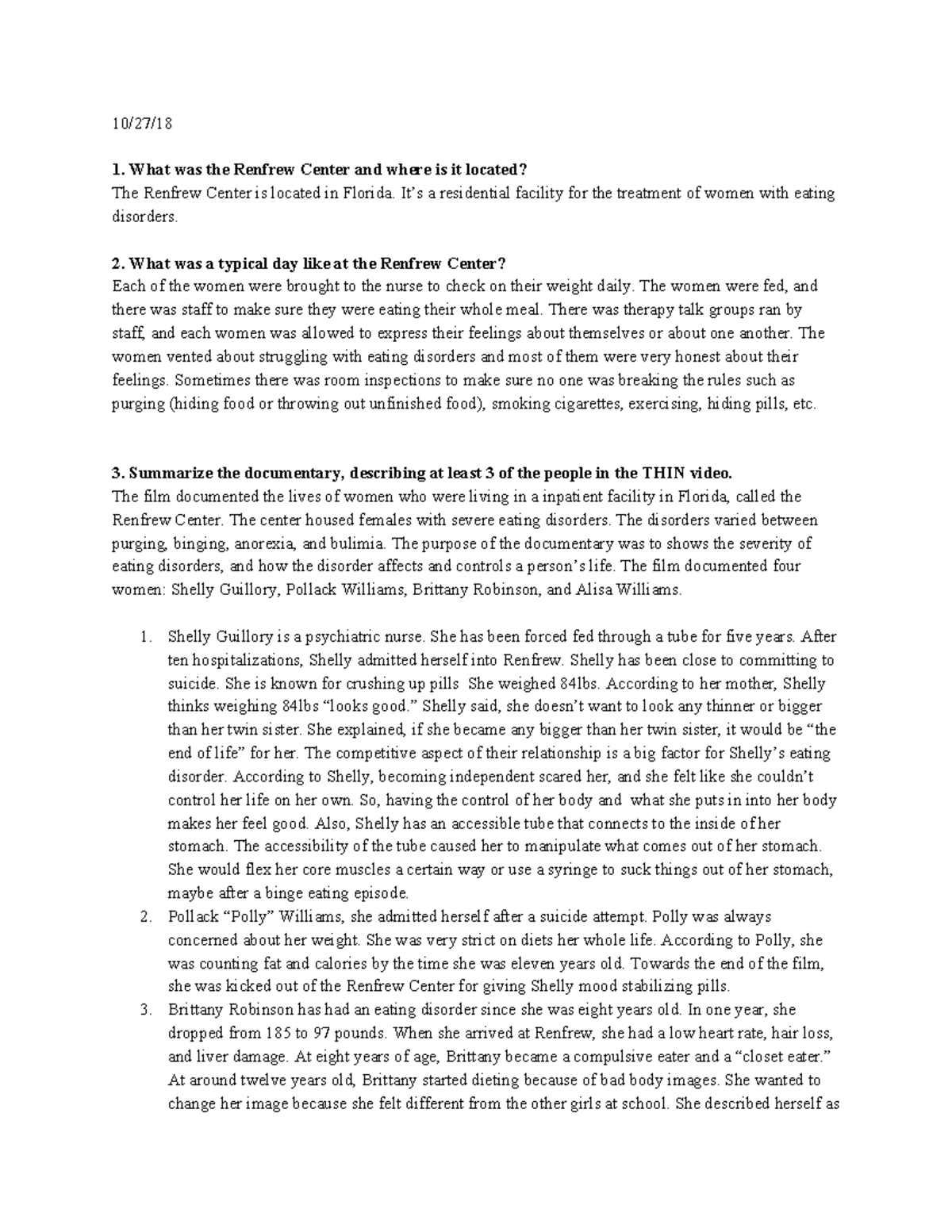 Renfrew Center Treatment of Eating Disorders in Florida Studocu