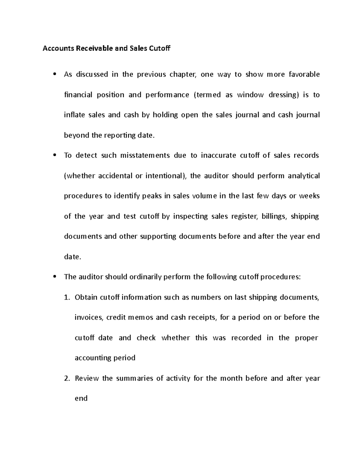 Accounts Receivable and Sales Cutoff - To detect such misstatements due ...