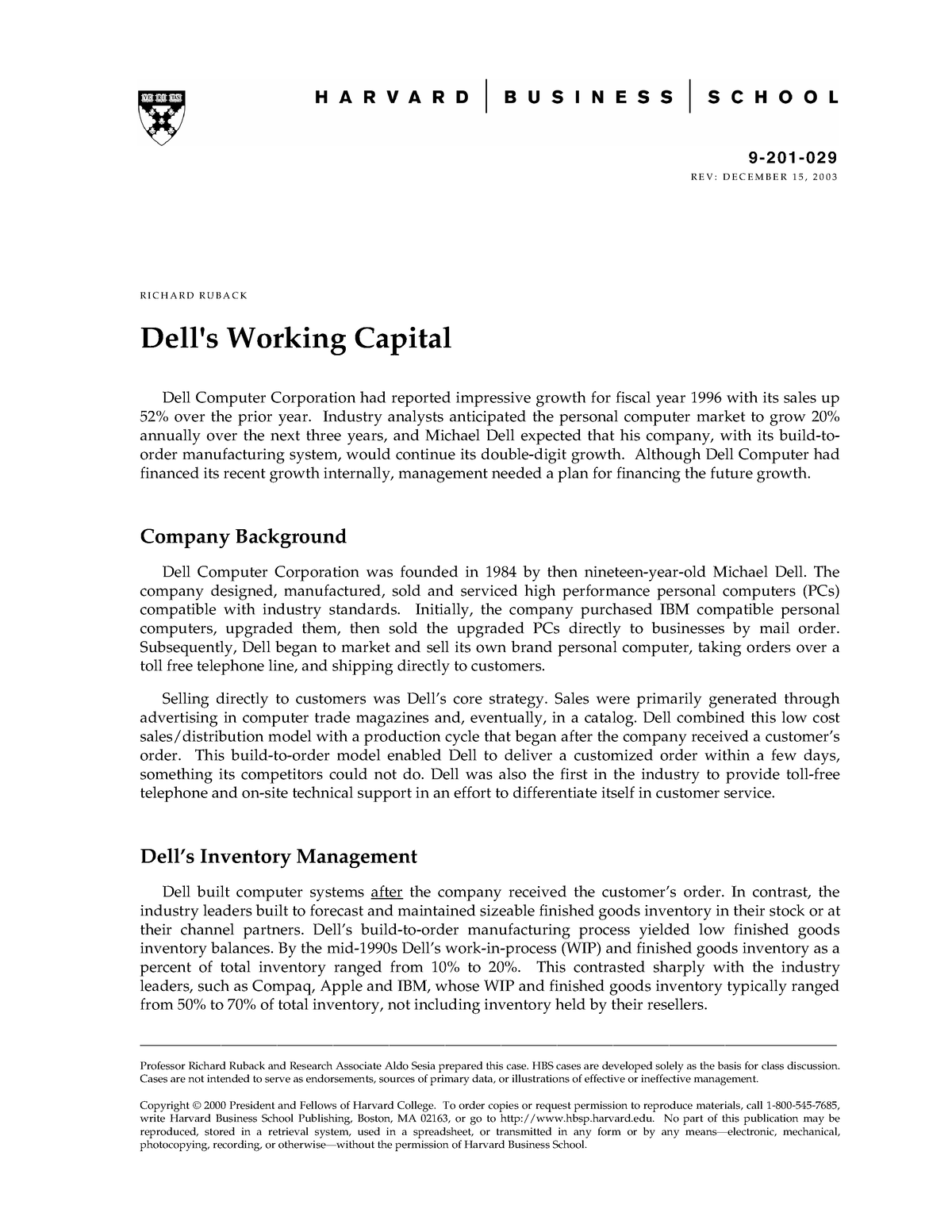 dell's working capital case study