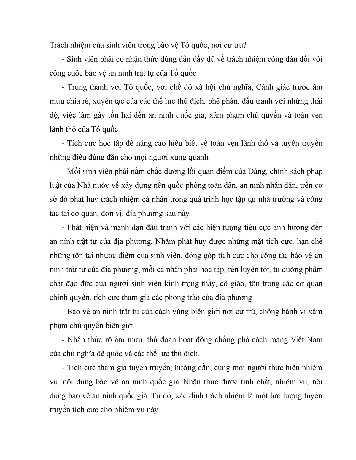 Trách nhiệm của sinh viên trong bảo vệ Tổ quốc - Trách nhiệm của sinh viên trong bảo vệ Tổ quốc, nơi - StuDocu