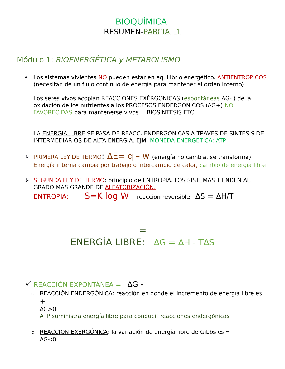 Bioqu Mica Resumen Bioqu Mica Resumen Parcial M Dulo Bioenerg Tica Y Metabolismo