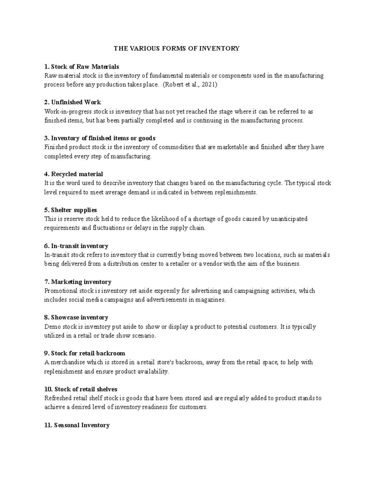 Inventory assignment - THE VARIOUS FORMS OF INVENTORY Stock of Raw ...