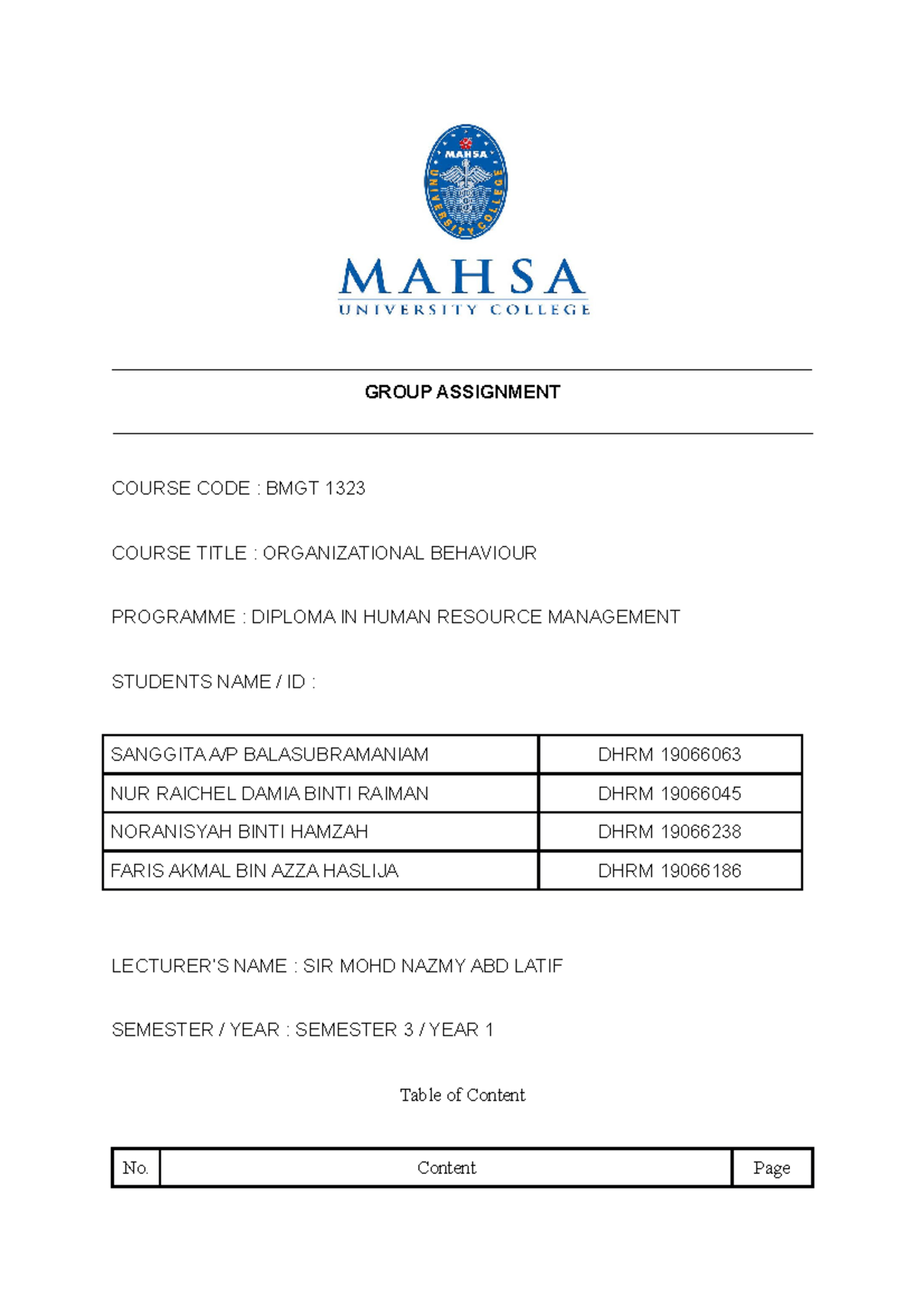 OB Report - Organizational Behaviour - Assignment - - Studocu
