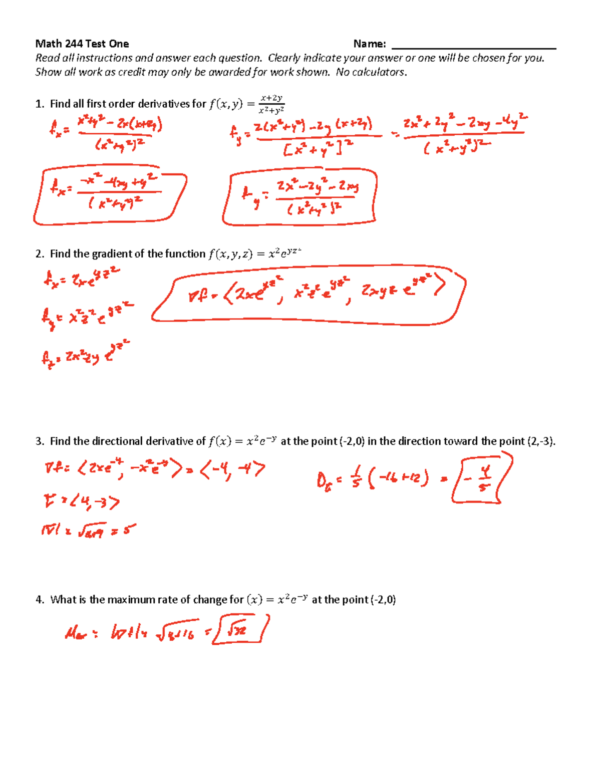 Math 244 Test One - Practice exam 1a - Math 244 Test One Name