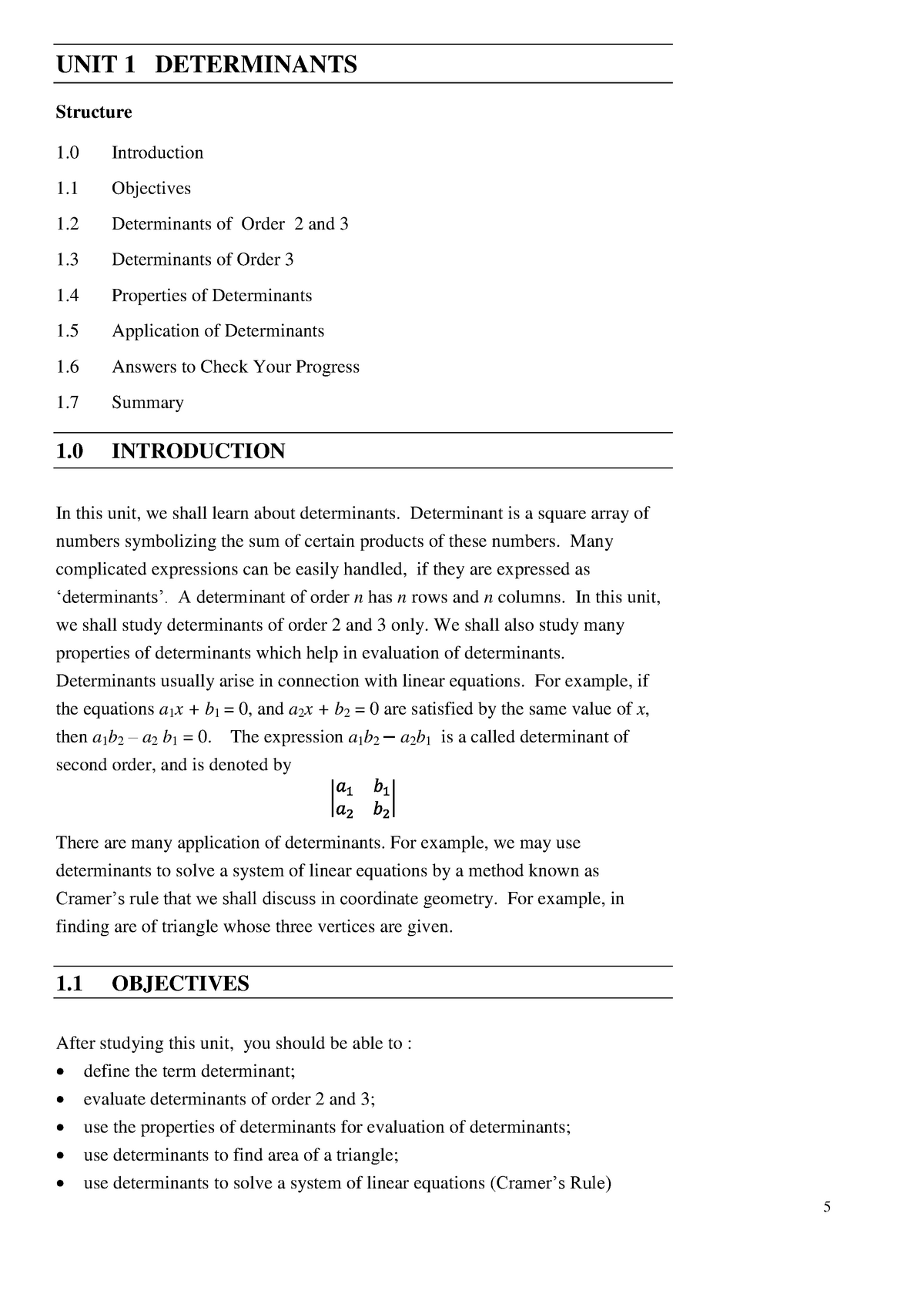 UNIT 1 Determinants - Book - Determinants UNIT 1 DETERMINANTS Structure ...