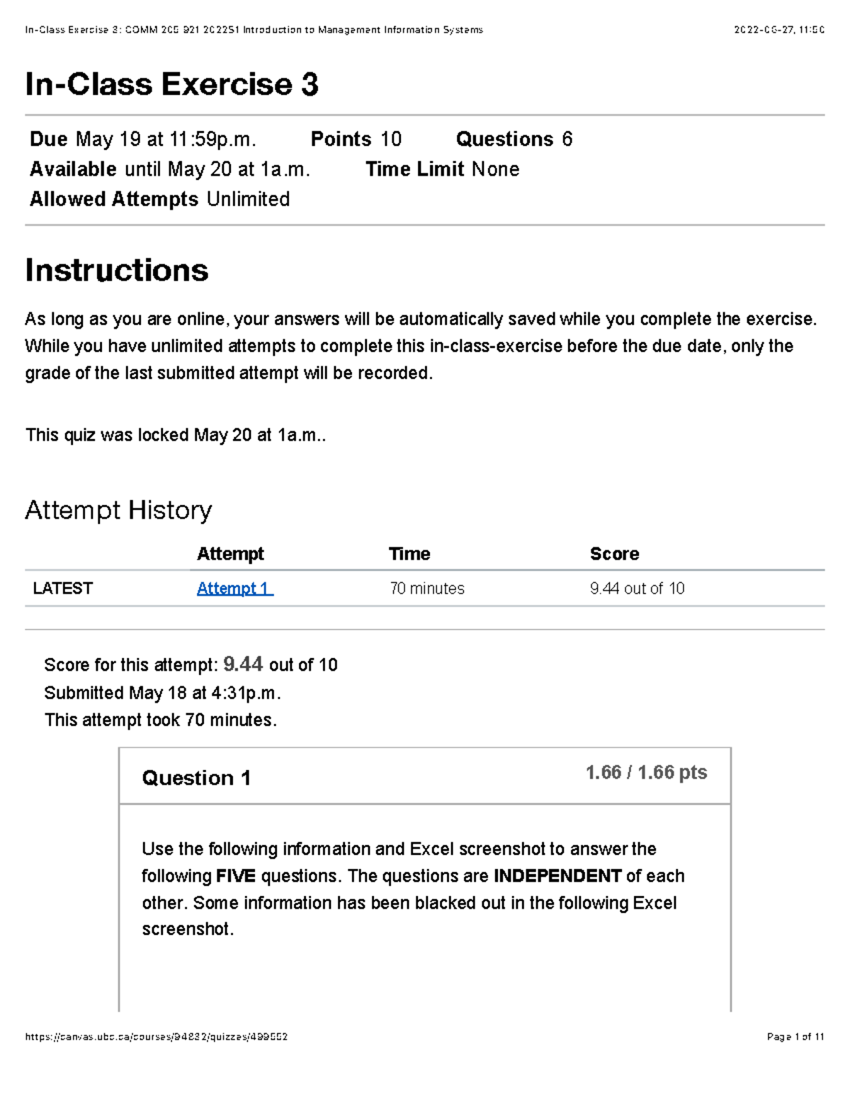 In-Class Exercise 3 - Points 10 Questions 6 Available until May 20 at ...