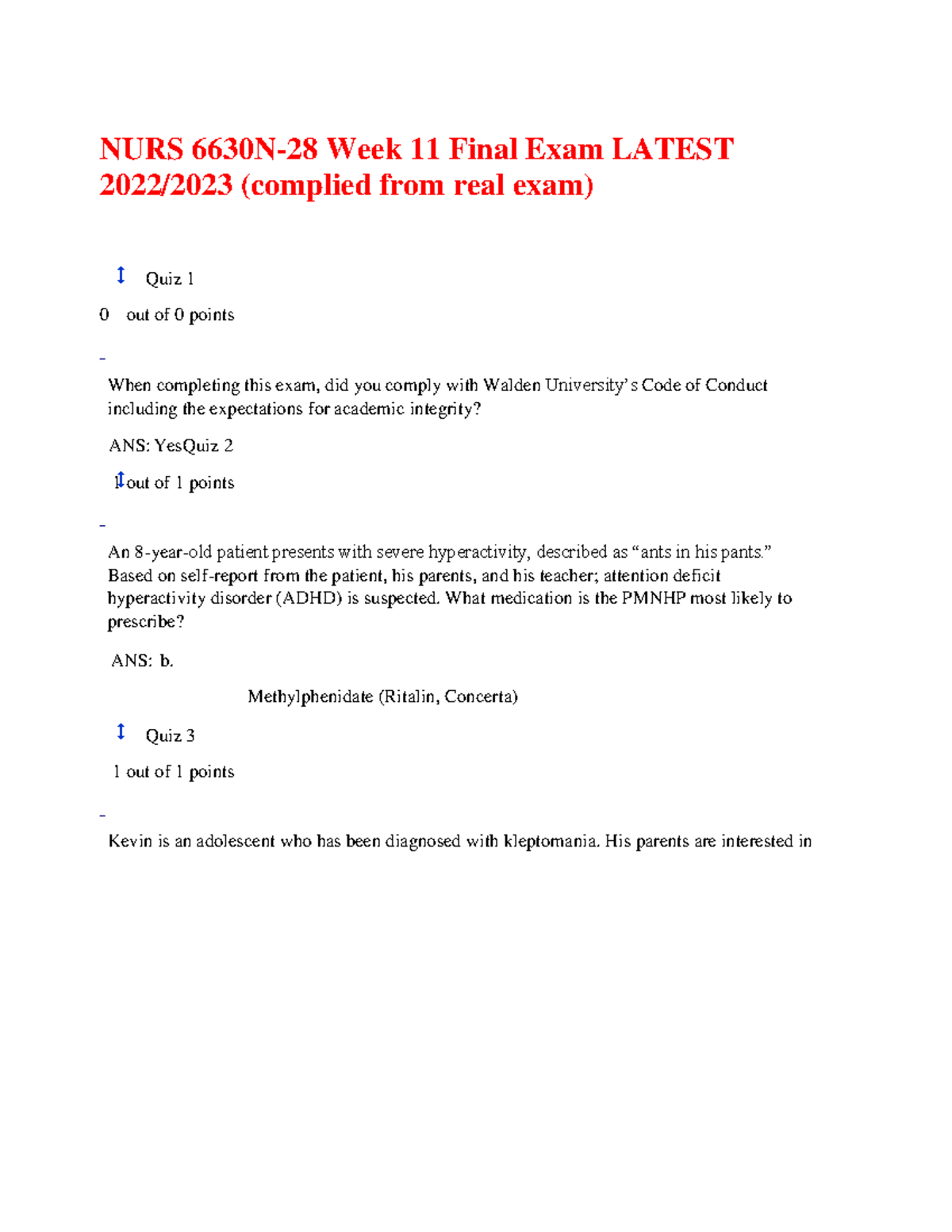 Nurs6630 Final - Exam - NURS 6630N-28 Week 11 Final Exam LATEST 2022/ ...