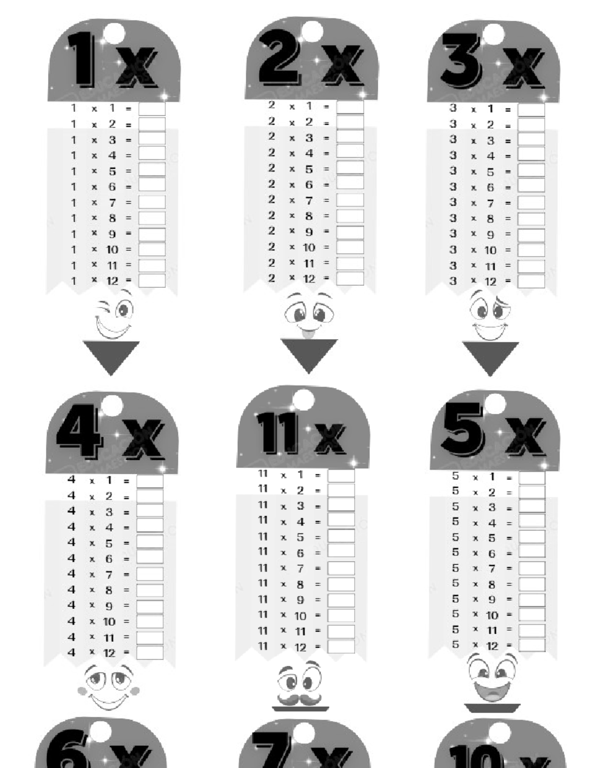 Tablas DE Multiplicar Lapiz PARA Colorear 1x 1 x 1 2 x 1 3 x 1 1 x 2