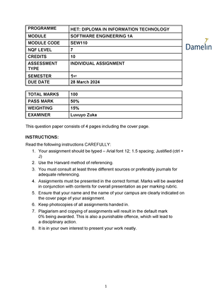 Information Systems 3A Supp Exam - Damelin INFORMATION TECHNOLOGY 3A 1 ...