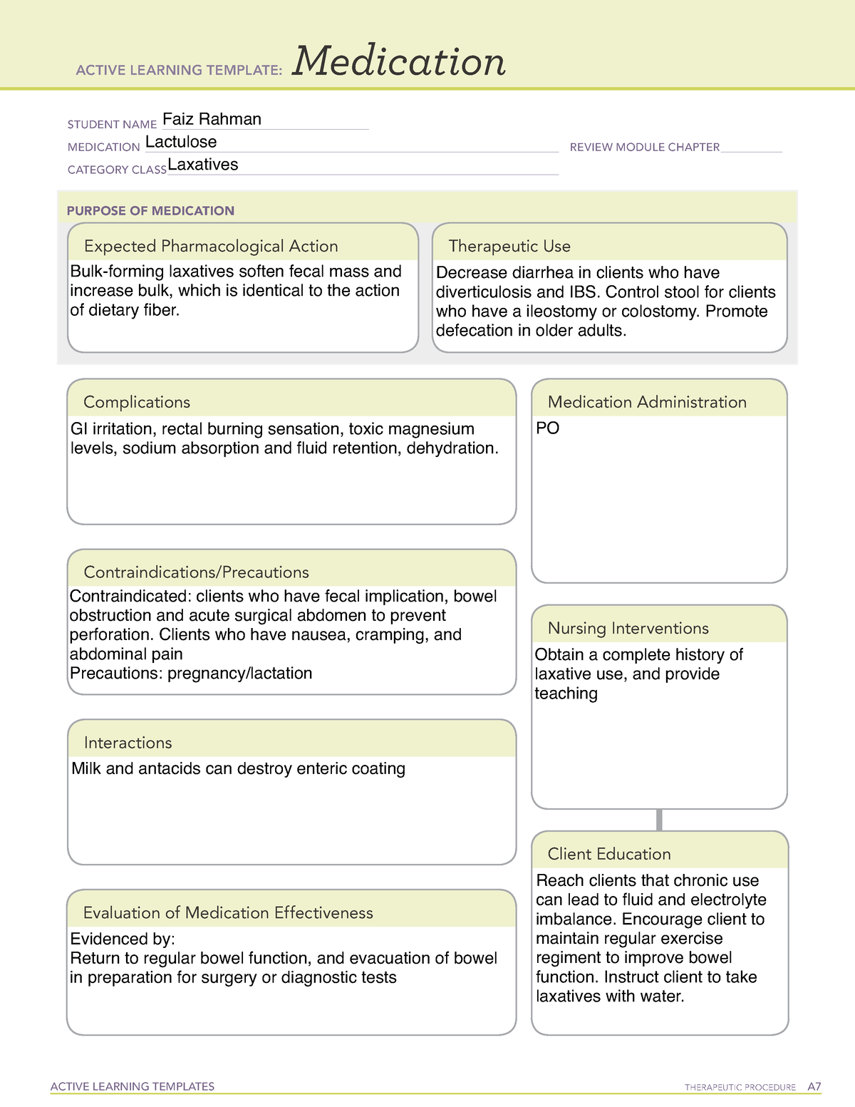 Lactulose Drug template ACTIVE LEARNING TEMPLATES THERAPEUTIC