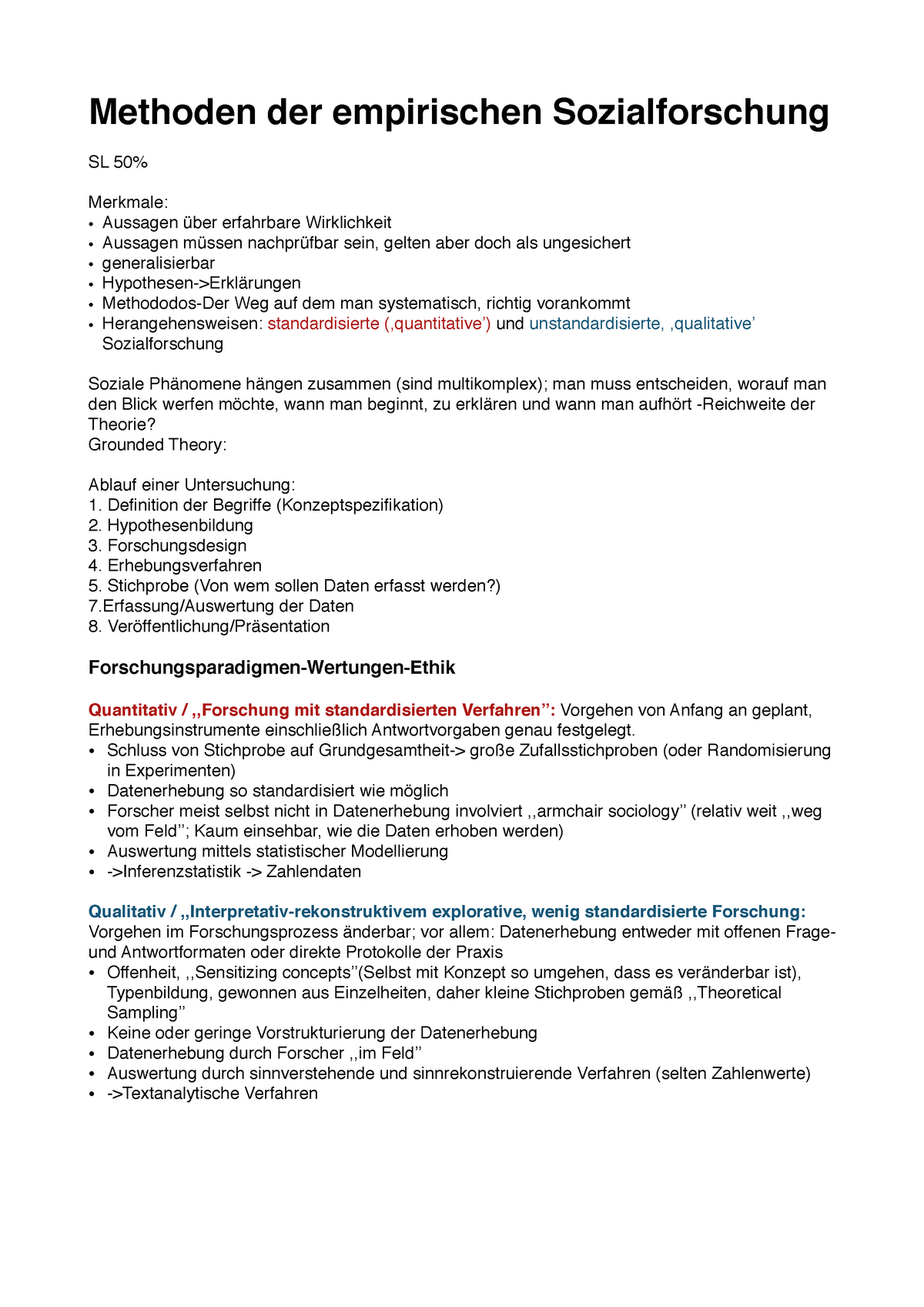 Methoden Der Empirischen Sozialforschung - Zusammenfassung - Methoden ...