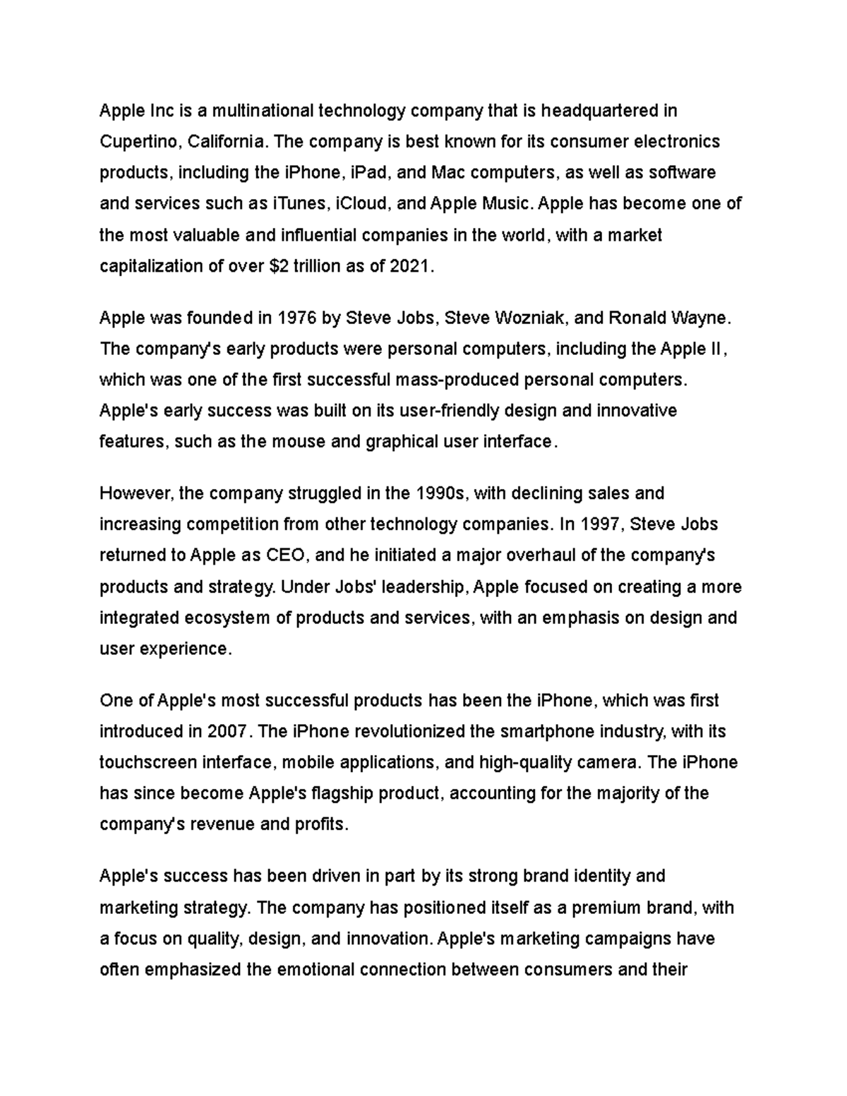 Studoc - Class notes - Apple Inc is a multinational technology company ...