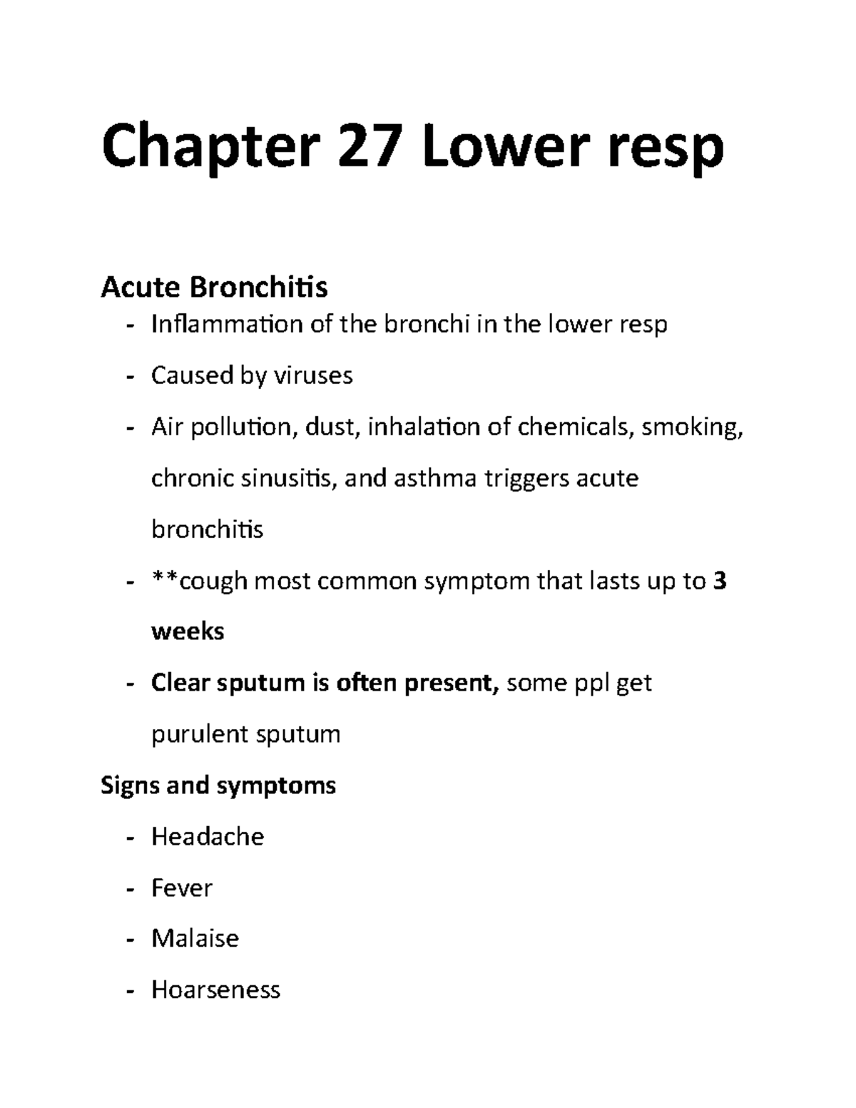 Chapter 27 Lower resp Chapter 27 Lower resp Acute Bronchitis