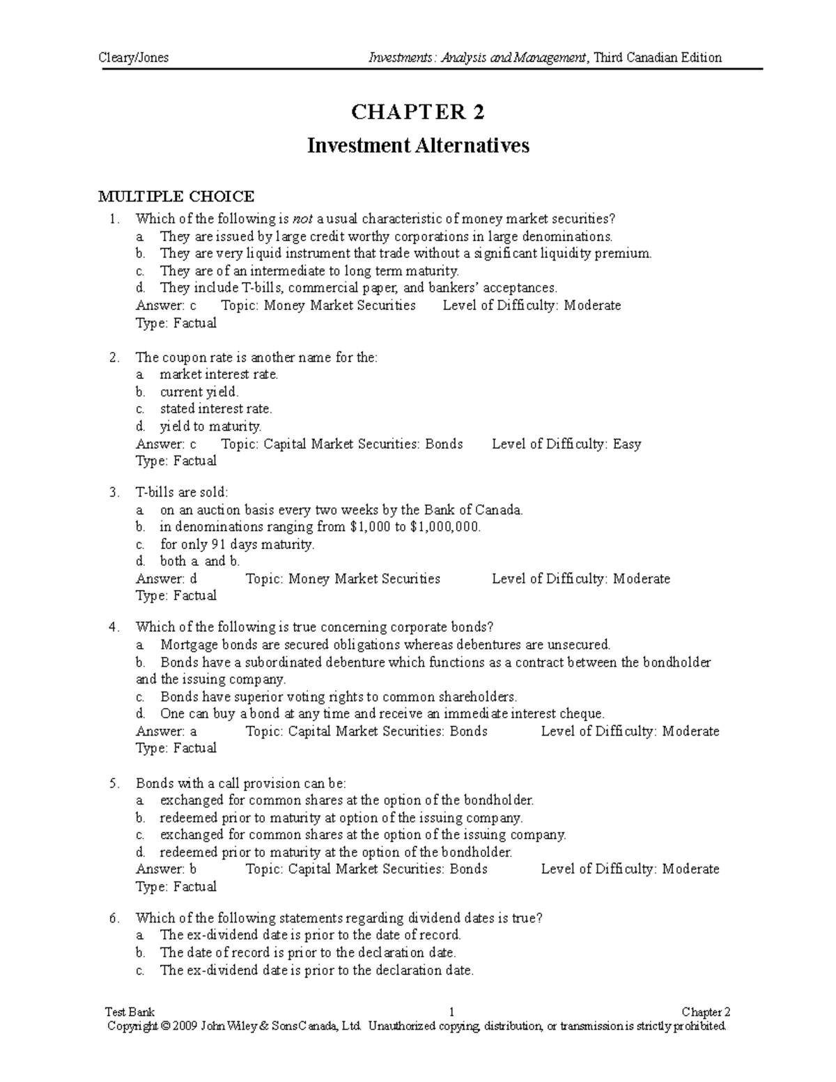 Instructor Test Bank Ch02 - CHAPTER 2 Investment Alternatives MULTIPLE ...