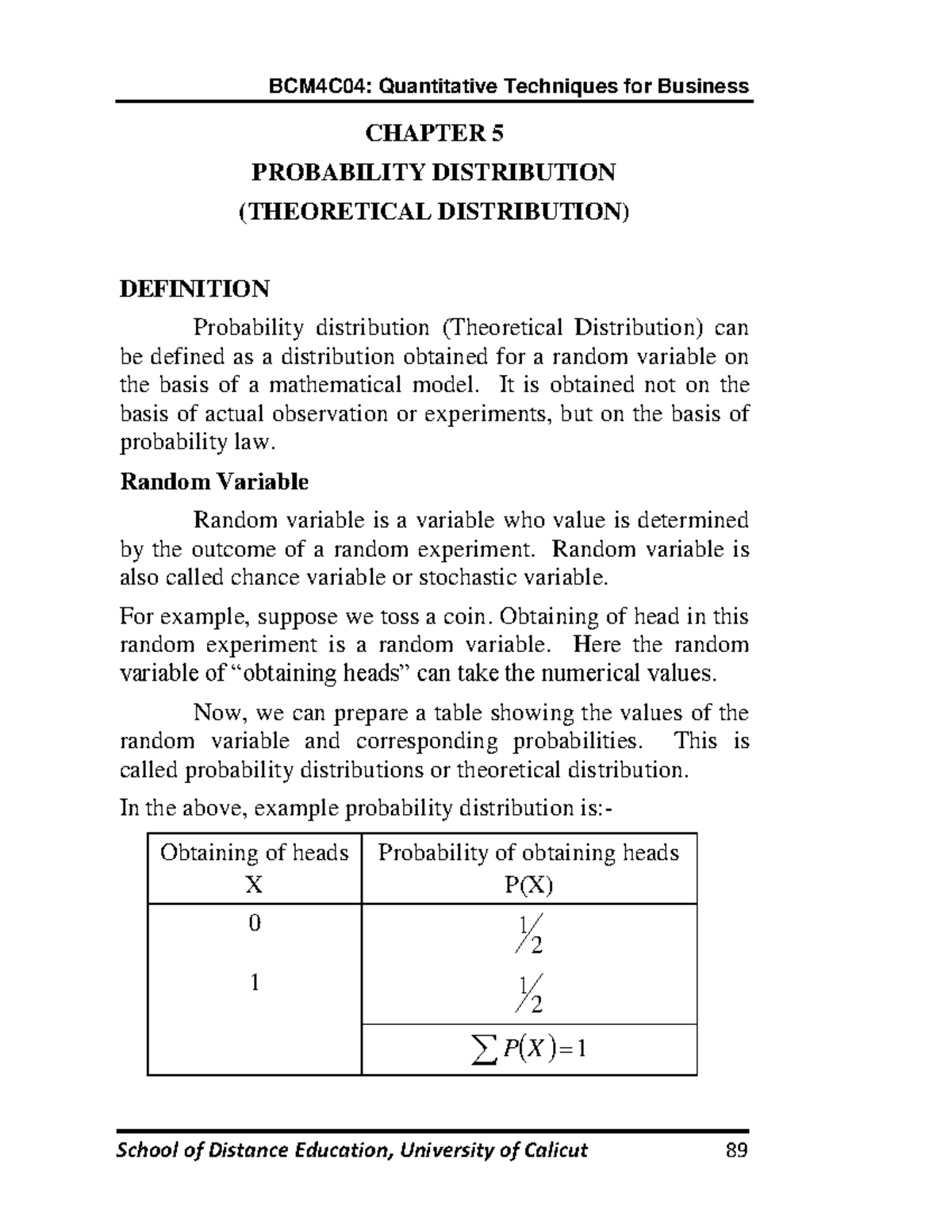 Probability distribution CHAPTER 5 PROBABILITY DISTRIBUTION