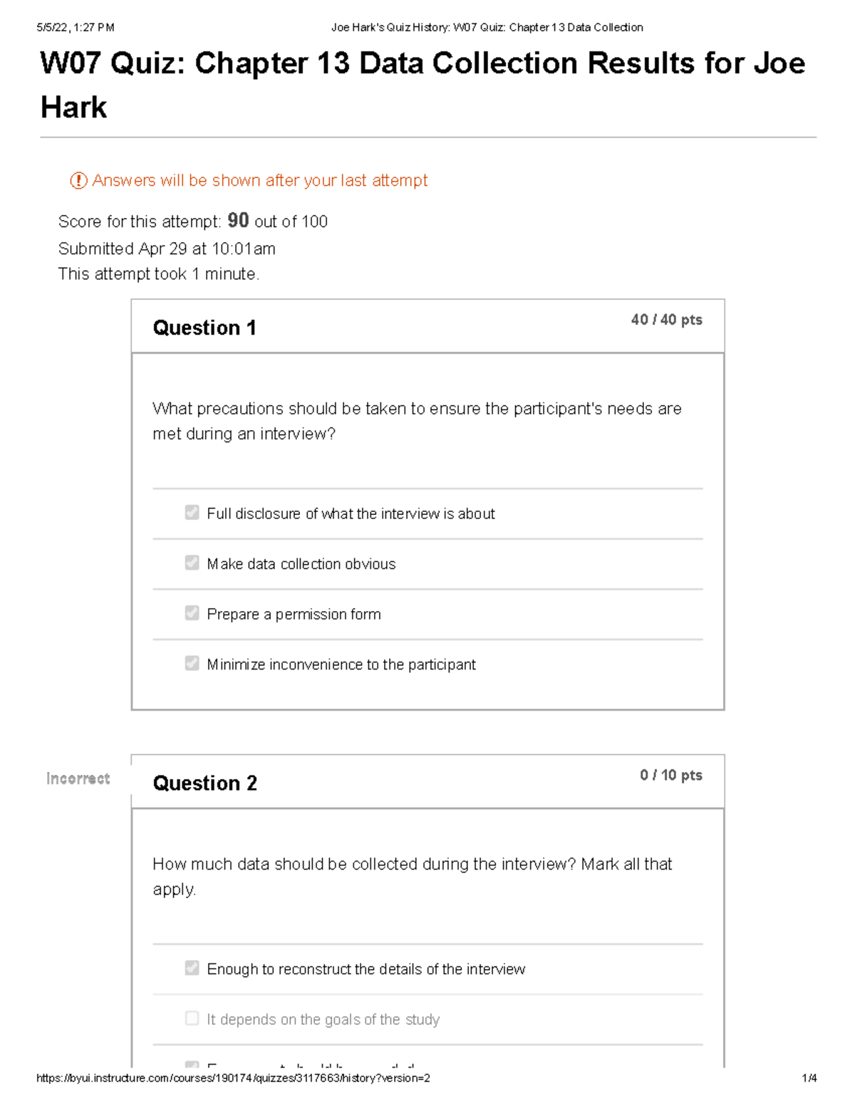 Joe Hark's Quiz History W07 Quiz Chapter 13 Data Collection - W07 Quiz ...