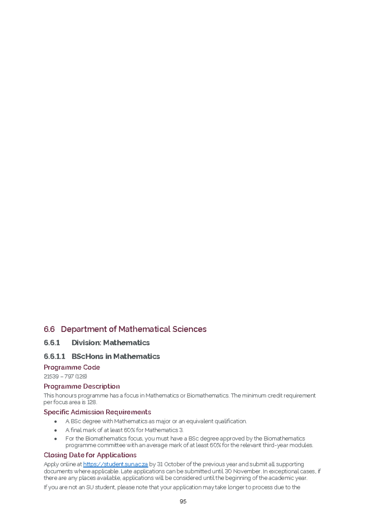BSc Hons in Mathematics - 95 6 Department of Mathematical Sciences 6.6 ...