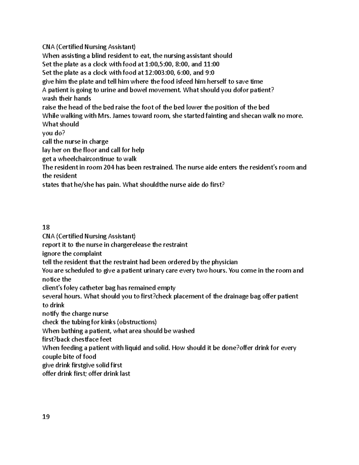 CNA QUIZ 2 d CNA QUIZ 2 CNA (Certified Nursing Assistant) When