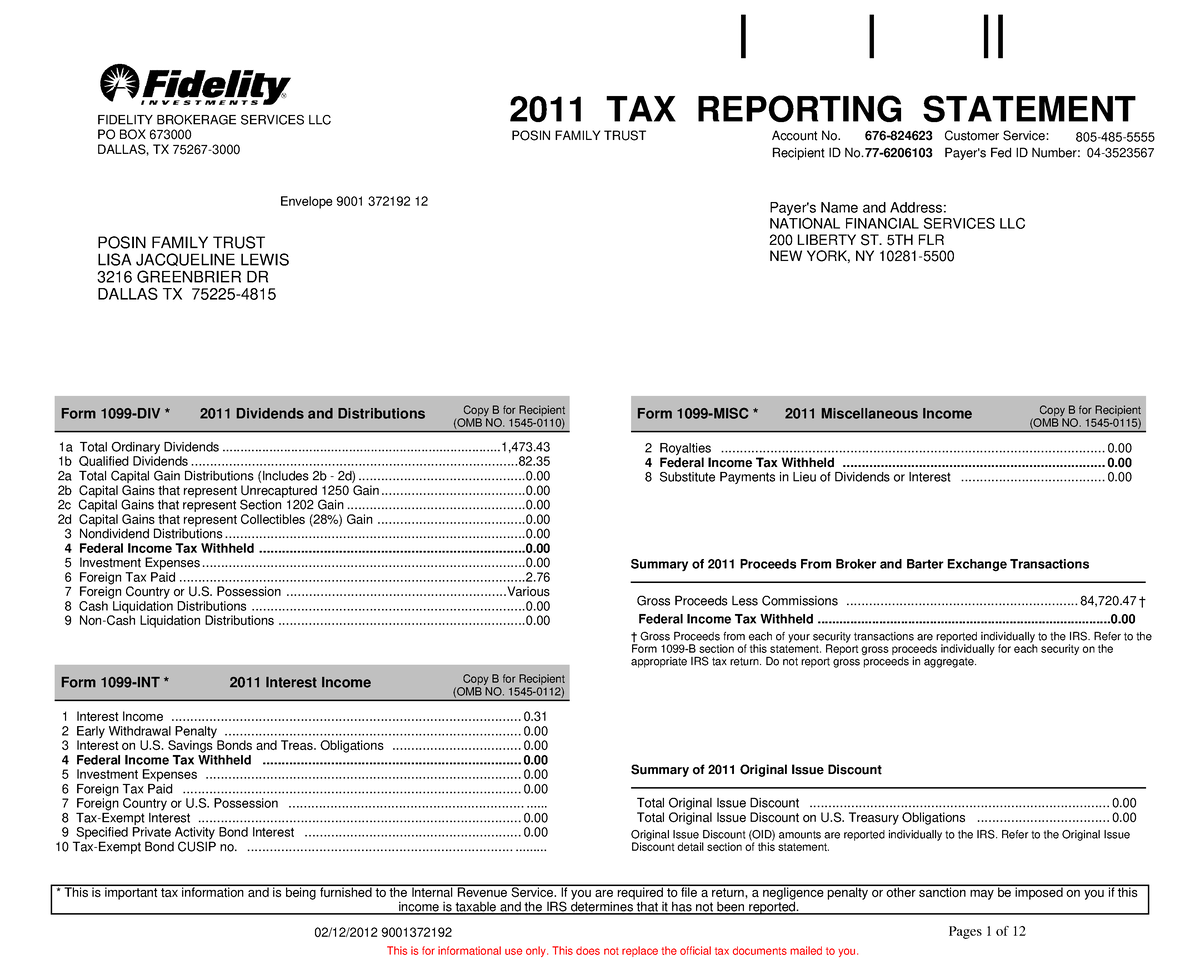 Tax Form 2011 - sadsadsadsad - Form 1099-DIV * 2011 Dividends and ...