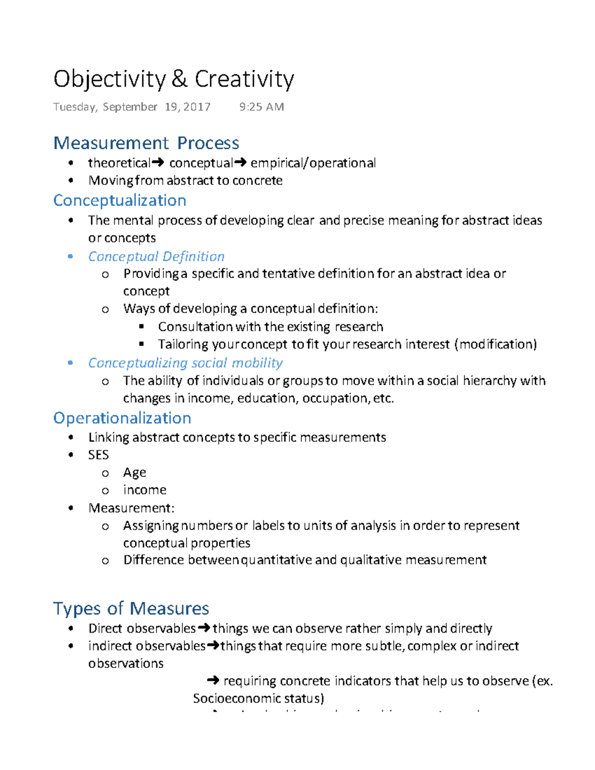 Soc 2206 Lecture 3 Objectivity & Creativity - Measurement Process - Studocu