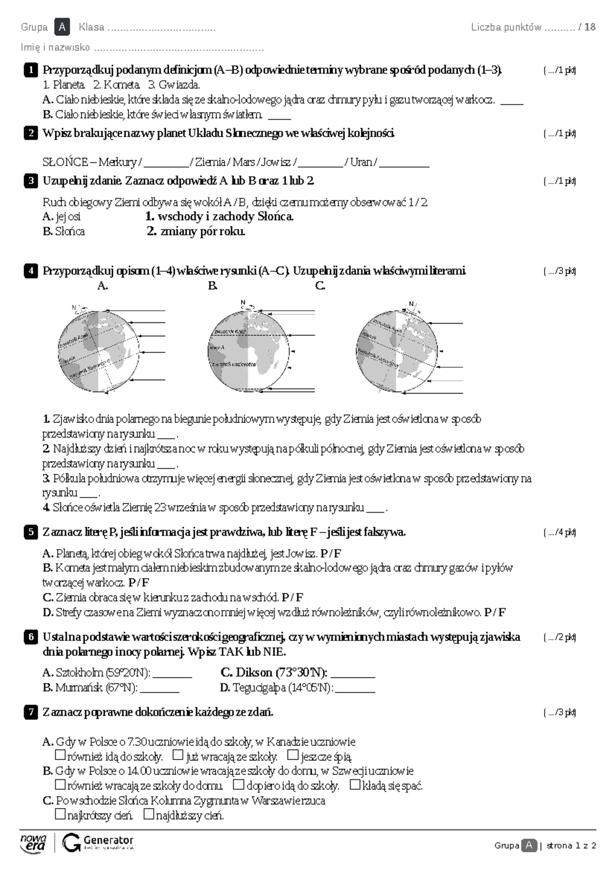 Sprawdzian Z Geografii Ruchy Ziemi www.studocu.com