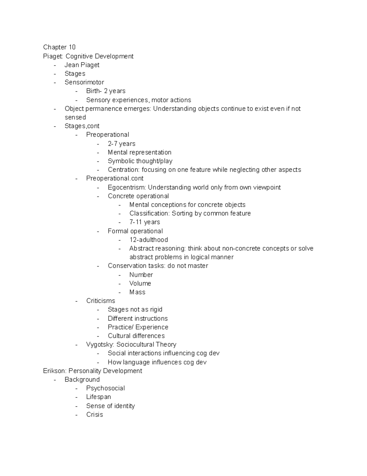 CH. 10 Developmental Psychology 2020 - Chapter 10 Piaget: Cognitive ...