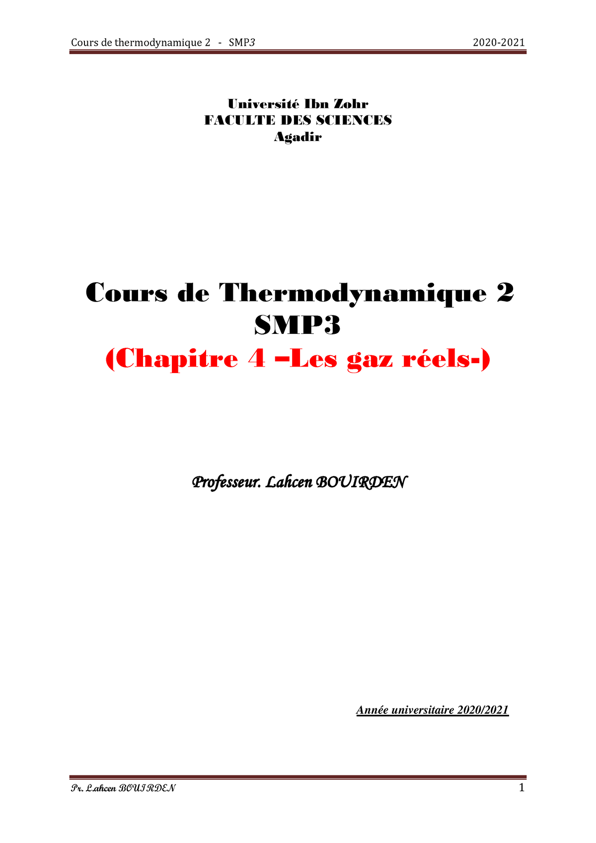 Chapitre 4 Les Gaz Réels - Université Ibn Zohr FACULTE DES SCIENCES ...